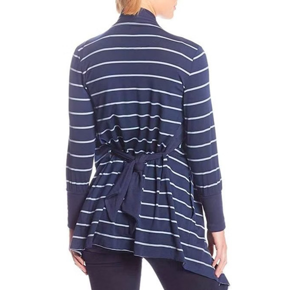 Icebreaker Bliss Wrap Merino Wool Cardigan Navy White Striped Tie Button Medium - Picture 13 of 16